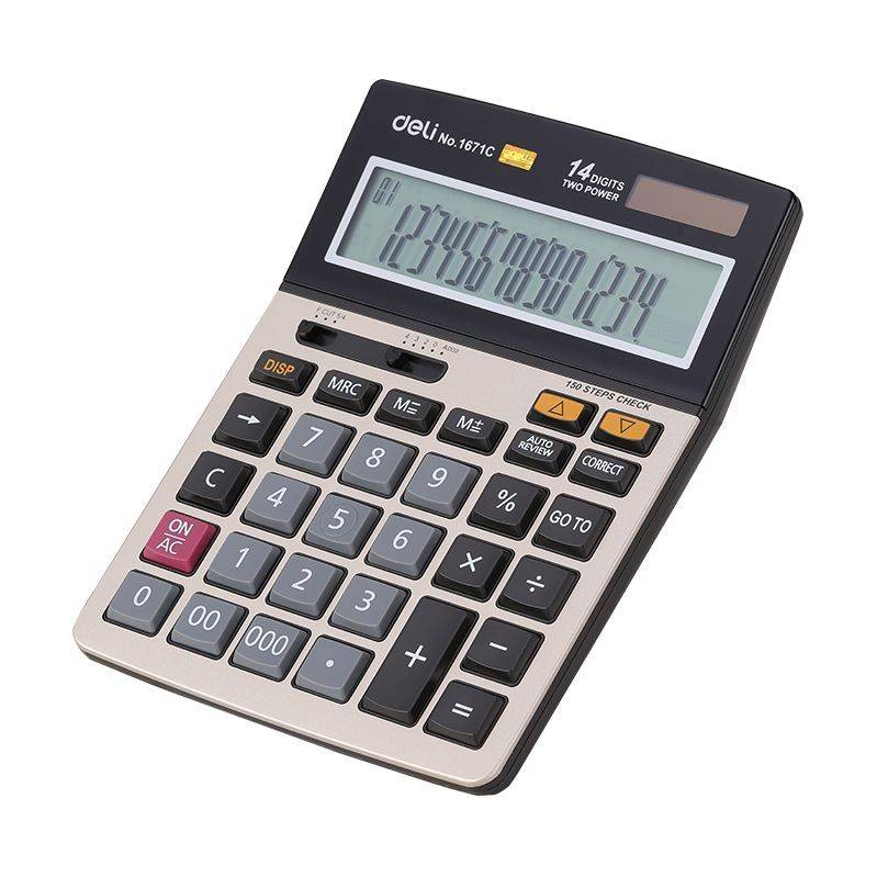 Calculator birou 14 digiti negru cu fata metalica 1671C, Deli