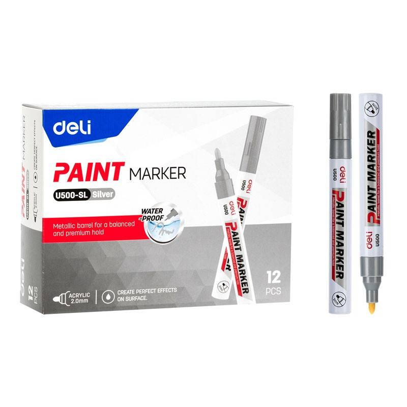 Marker vopsea argintiu, varf 2 mm, Deli
